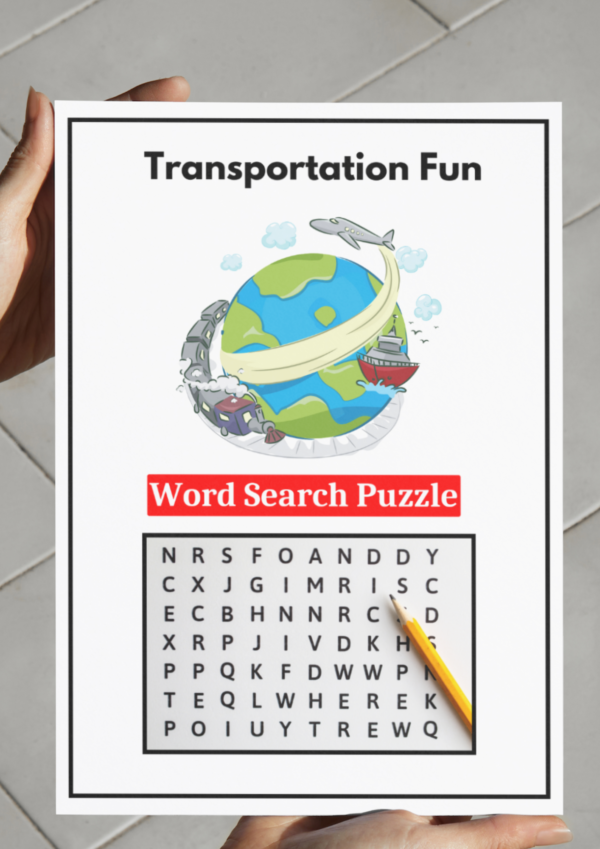 Transportation Word Search Puzzle for Kids